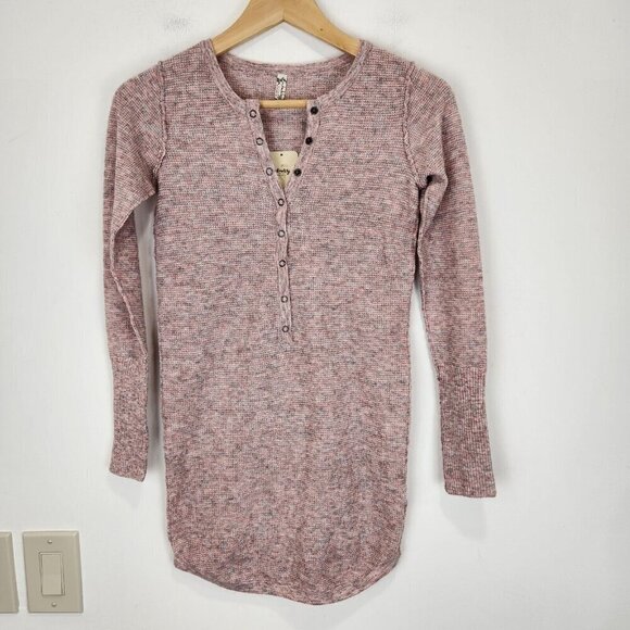 Free People NWT Think Thermal Henley Top Womens XS Pink Waffle Knit Long Sleeve - Picture 3 of 9